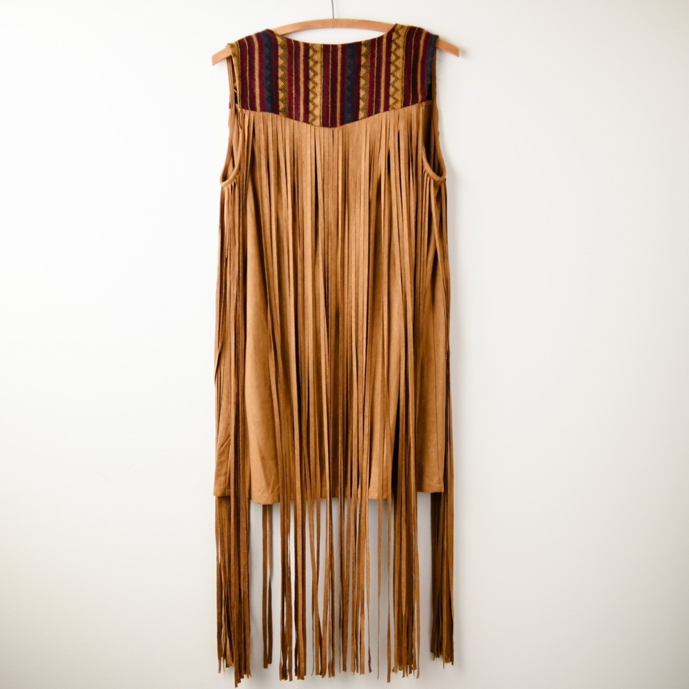 Boho Fringe Vest S Faux Suede Western Fringe Boho‎ Festival Cowgirl Rodeo Indie - Picture 4 of 8